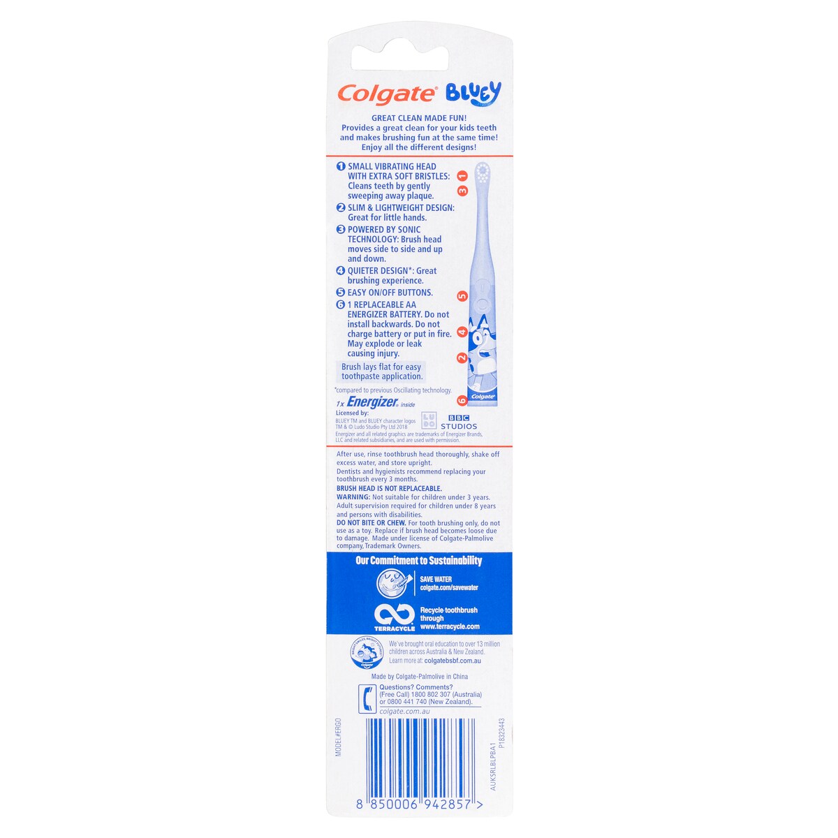 Colgate Kids Bluey Battery Sonic Toothbrush (Colours Selected At Random)