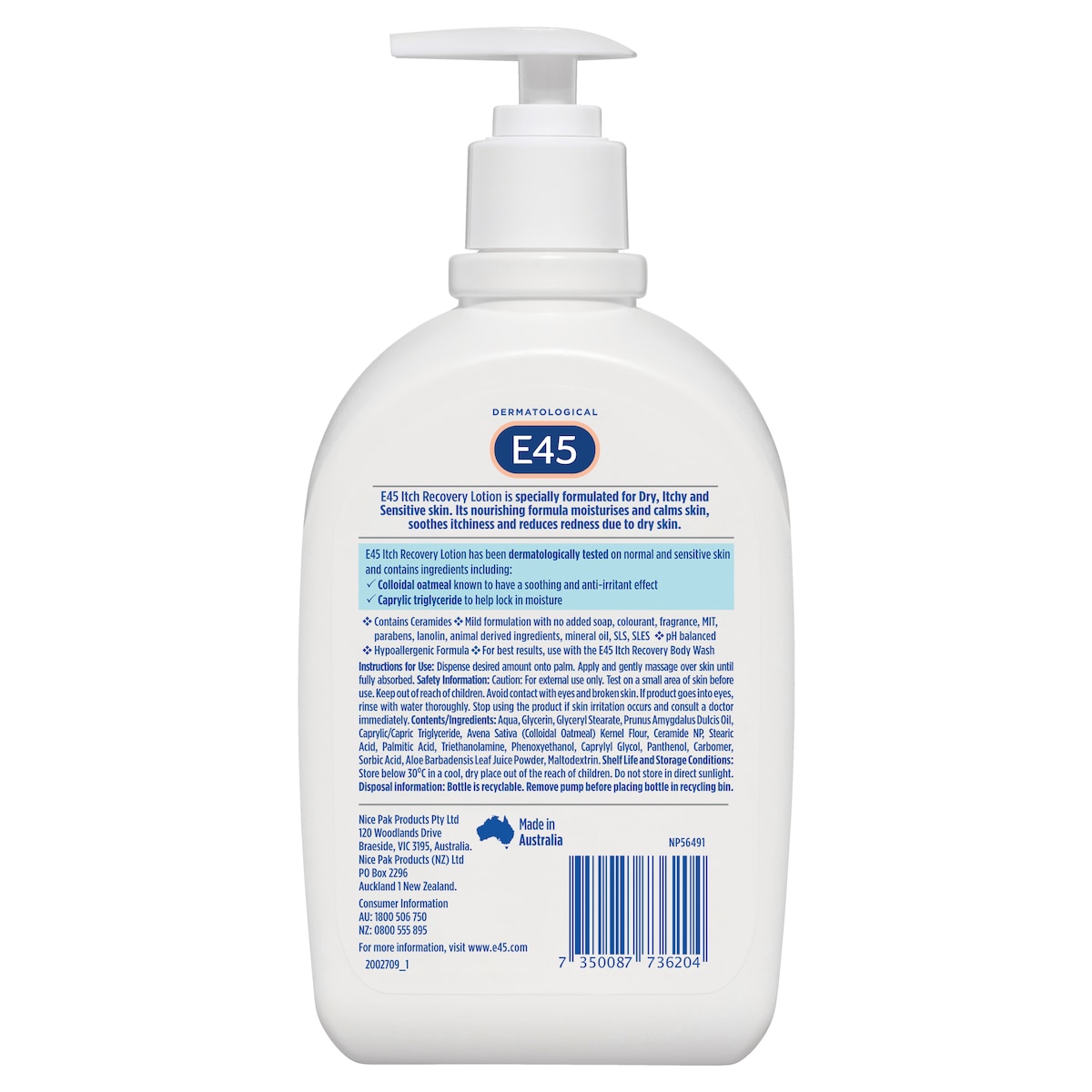 E45 Itch Recovery Moisturising Lotion 500Ml