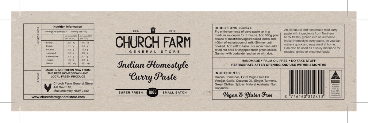 Church Farm Homestyle Indian Curry Paste 180G