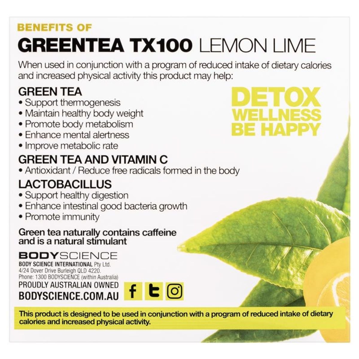 Bsc Body Science Green Tea Tx100 Lemon Lime 60 X 3G