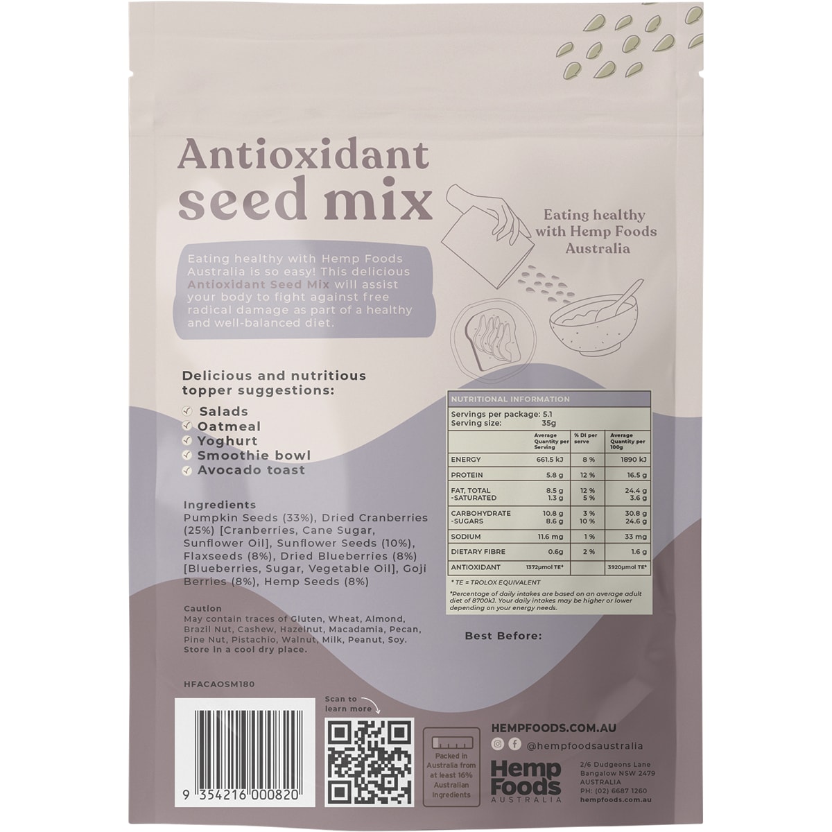 Hemp Foods Australia Antioxidant Seed Mix 180G