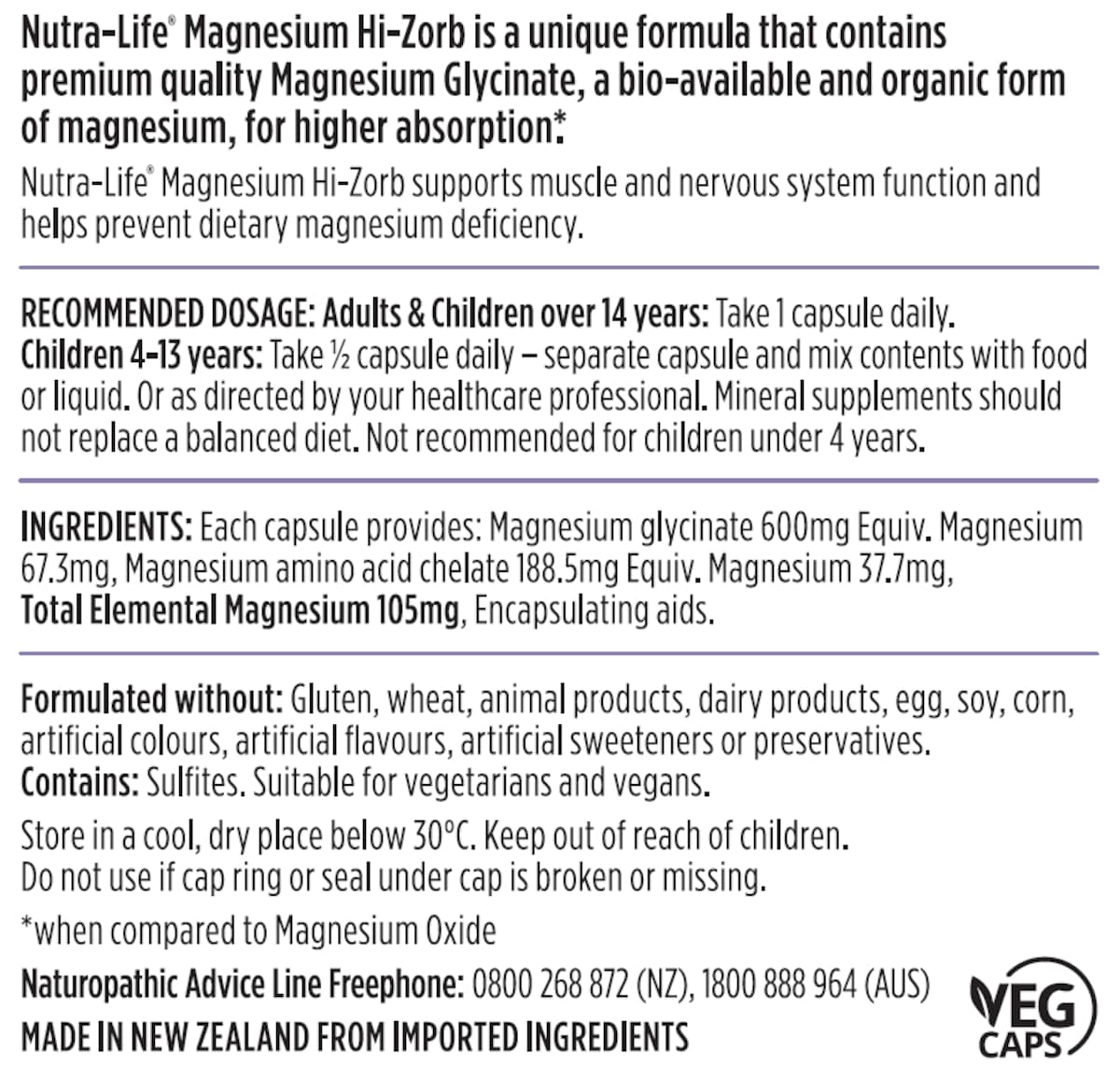 Nutra-Life Magnesium Hi-Zorb 60 Capsules