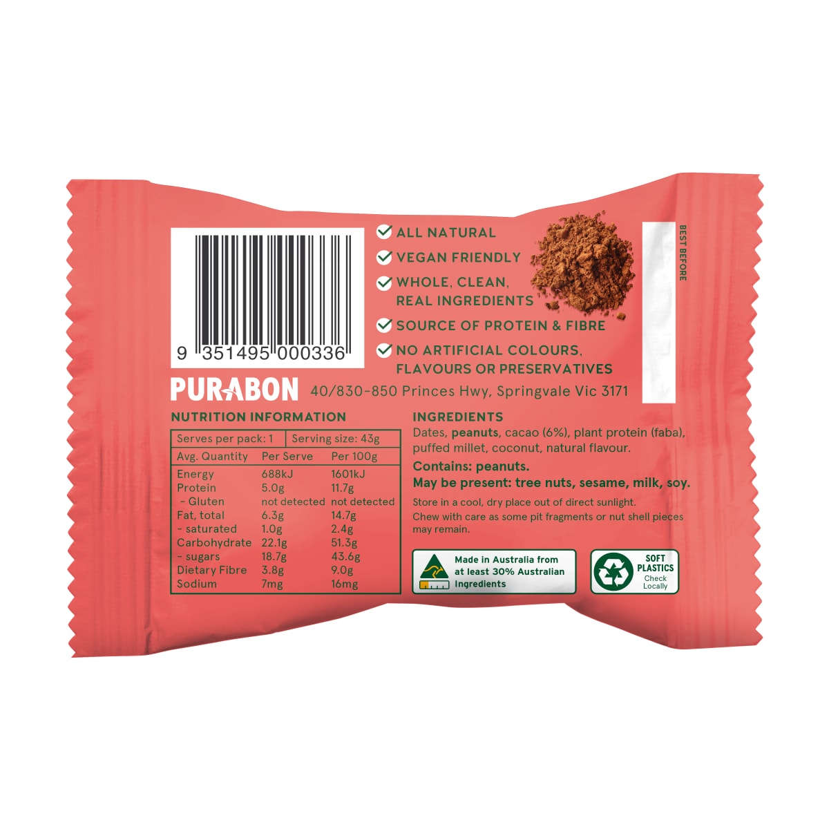 Purabon Protein Ball Choc Brownie 43G