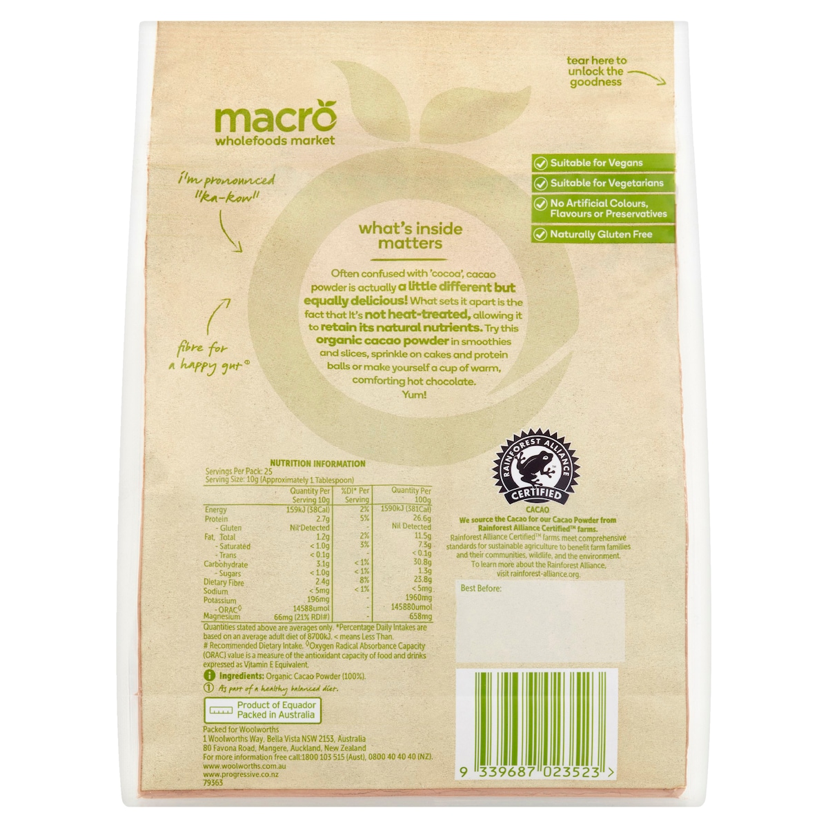 Macro Organic Cacao Powder 250G