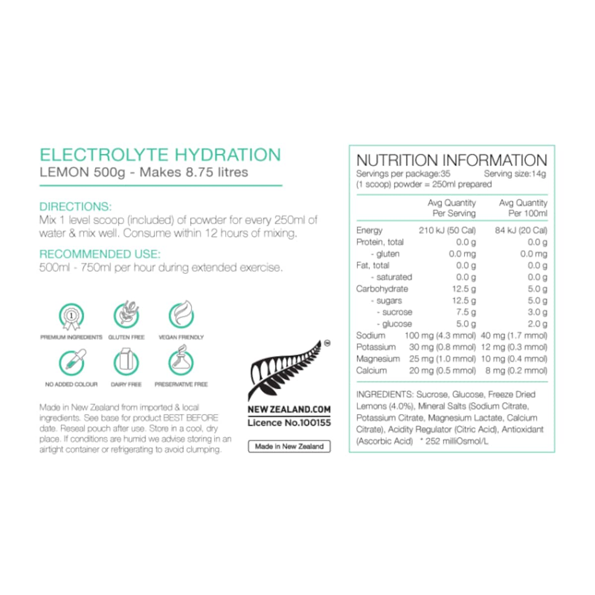 Pure Electrolyte Hydration Lemon 500G