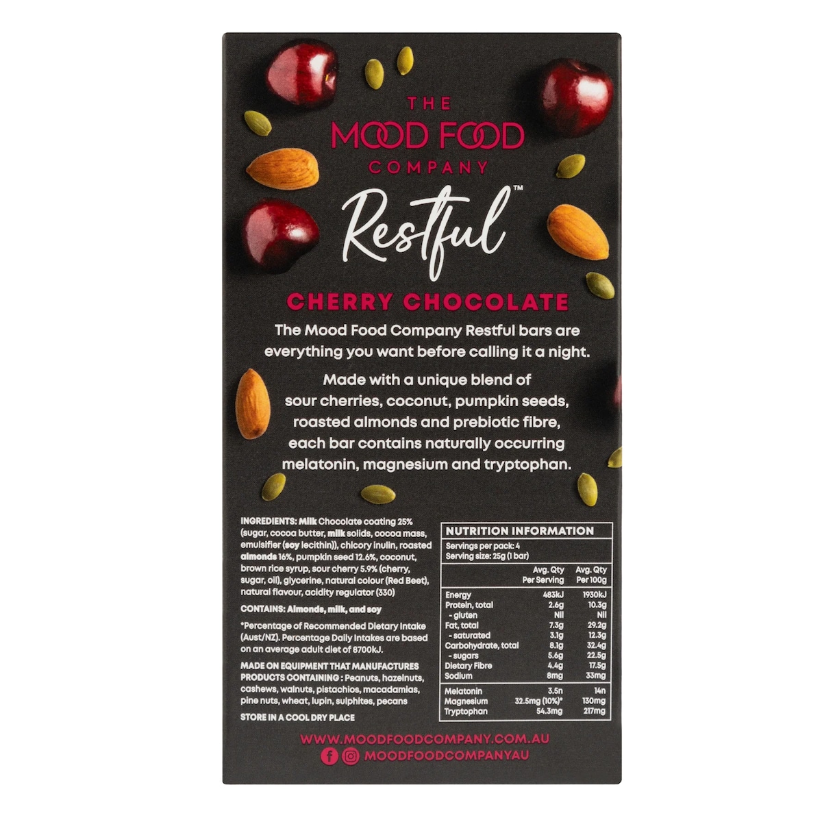 The Mood Food Company Restful Cherry Chocolate Bars 4 X 25G