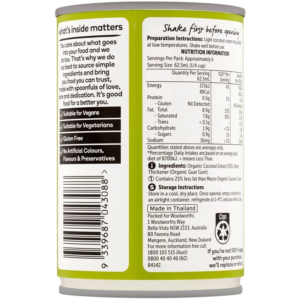 Macro Organic Light Coconut Cream 400Ml