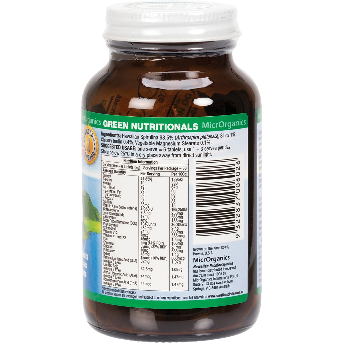 Green Nutritionals Hawaiian Pacifica Spirulina 200 Tablets