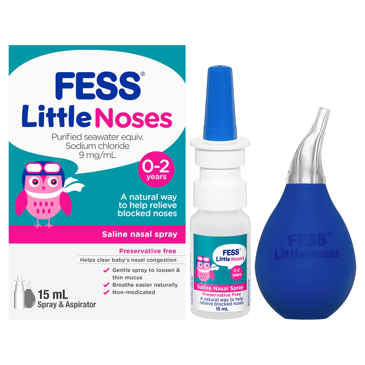 Fess Little Noses Saline Nasal Spray 15Ml + Aspirator