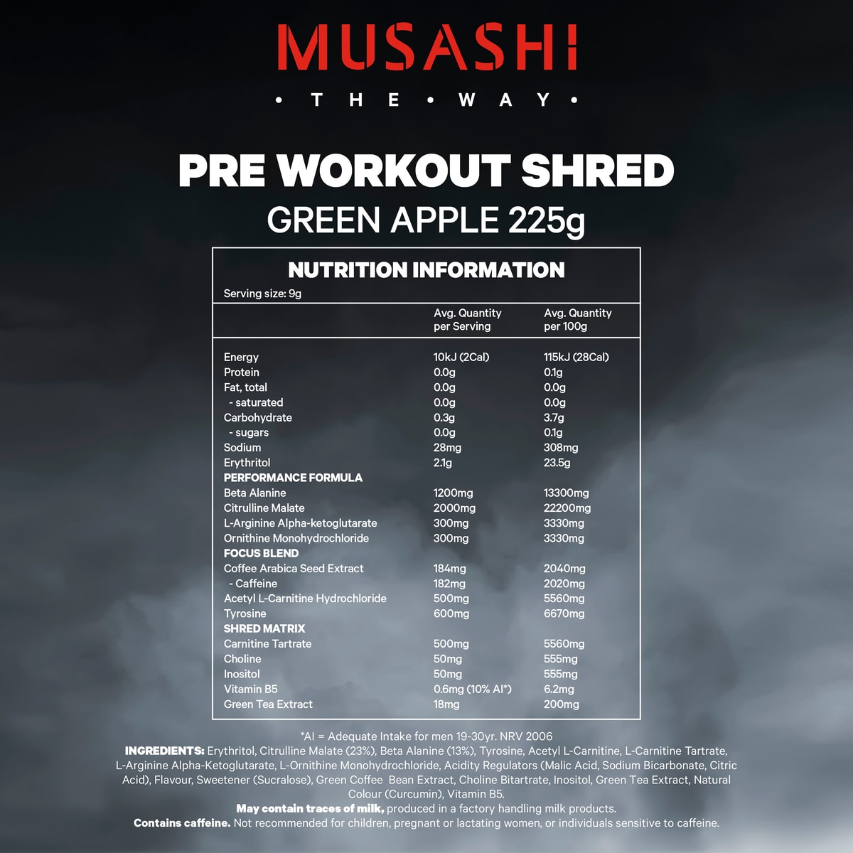 Musashi Pre Workout Shred Green Apple 225G