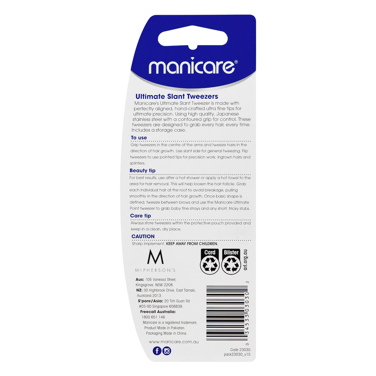 Manicare Ultimate Slant Tweezers 1 Pack