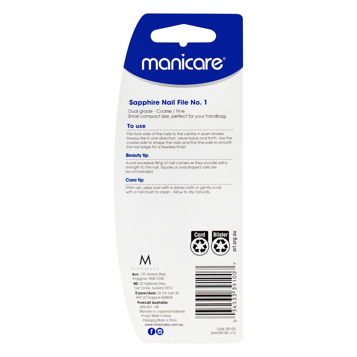 Manicare Nail File Sapphire No.1 1 Pack