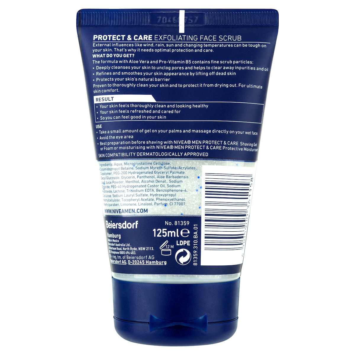 Nivea For Men Protect & Care Exfoliating Face Scrub 125Ml