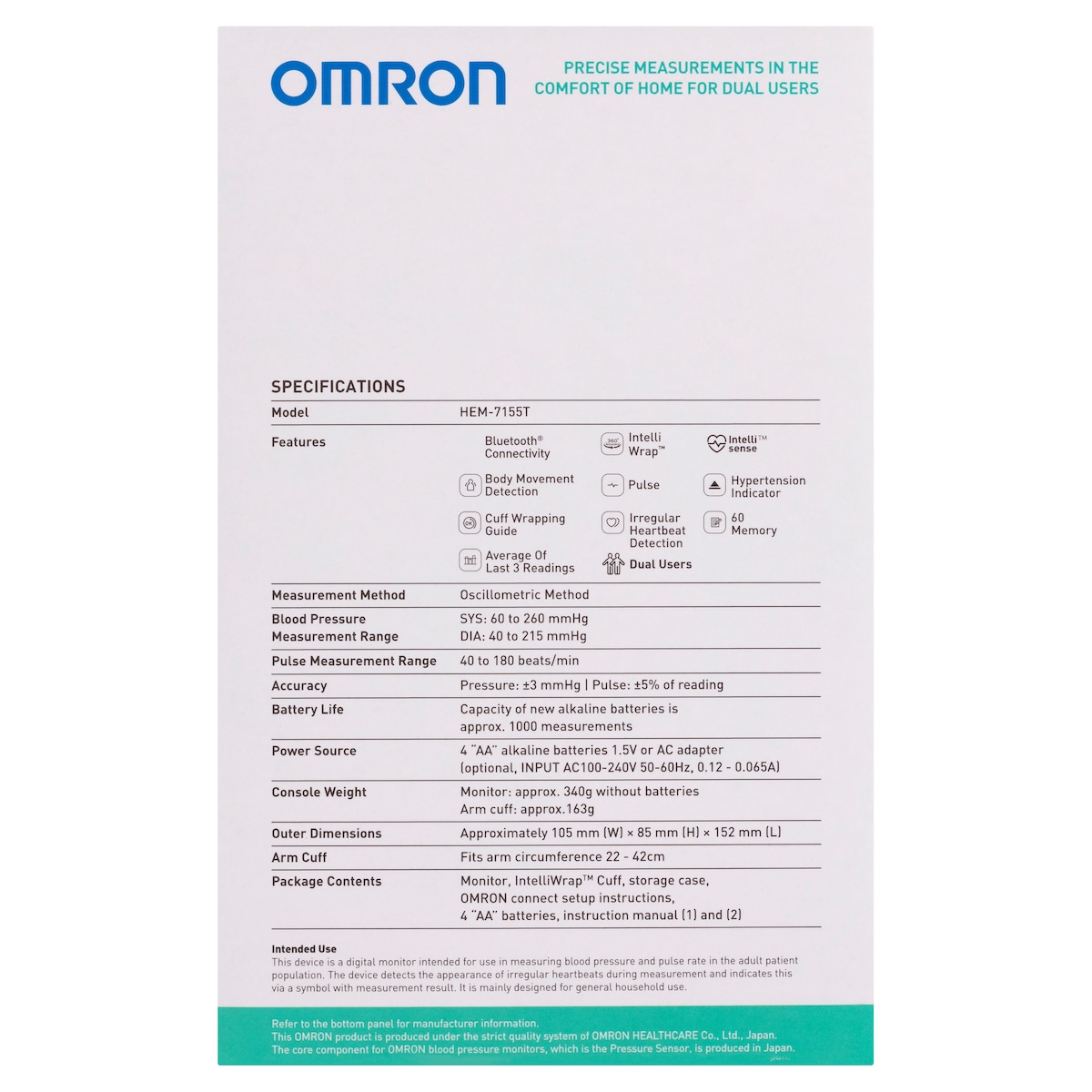 Omron Hem7155T Plus Dual User Blood Pressure Monitor