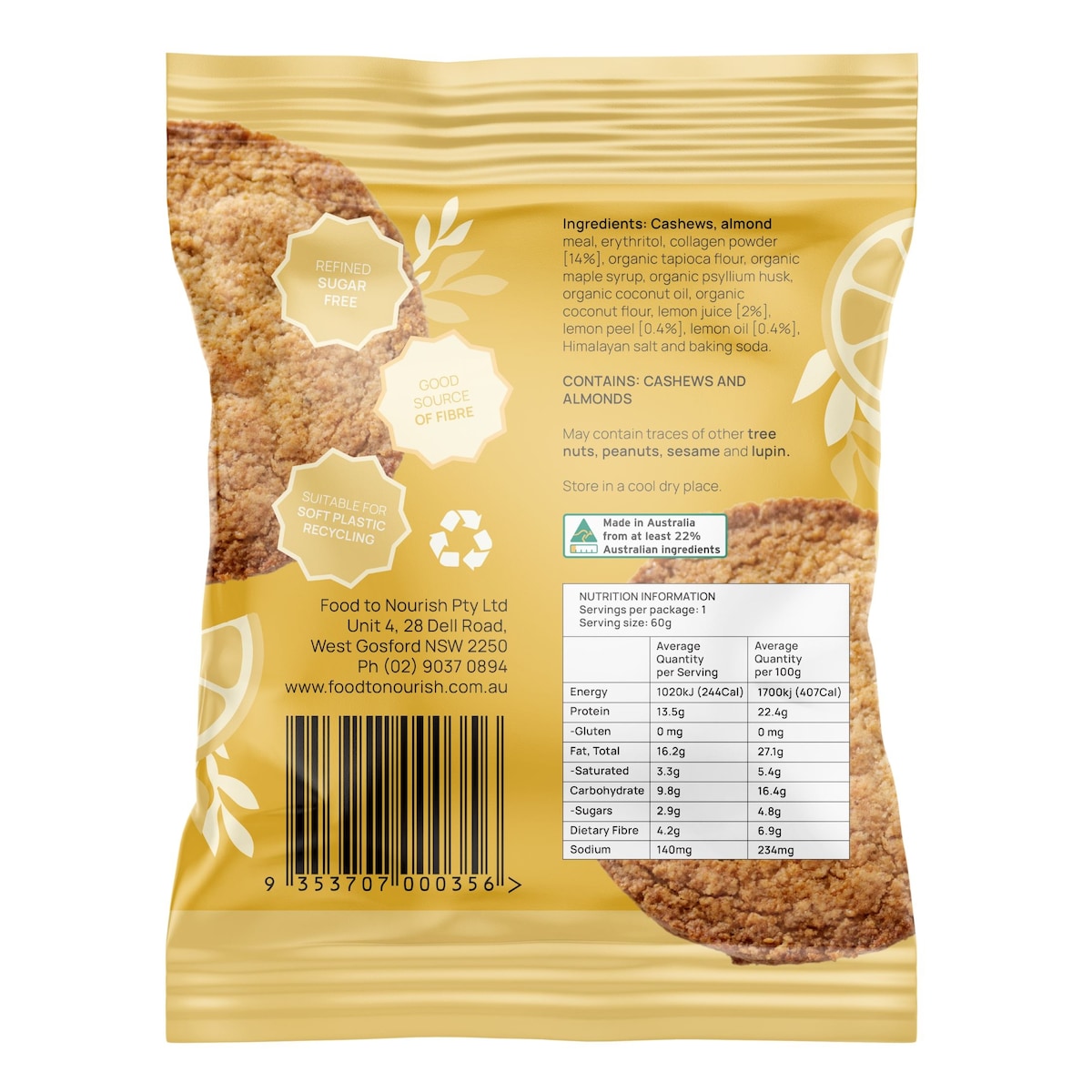 Food To Nourish Protein Cookie Lemon Shortbread 60G