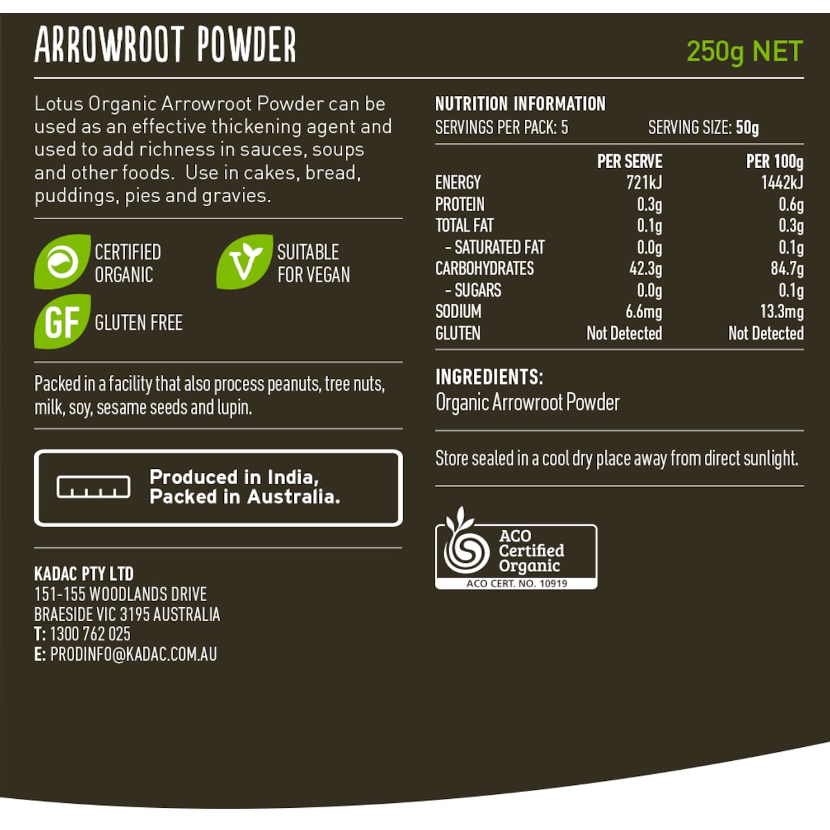 Lotus Organic Arrowroot Powder 250G