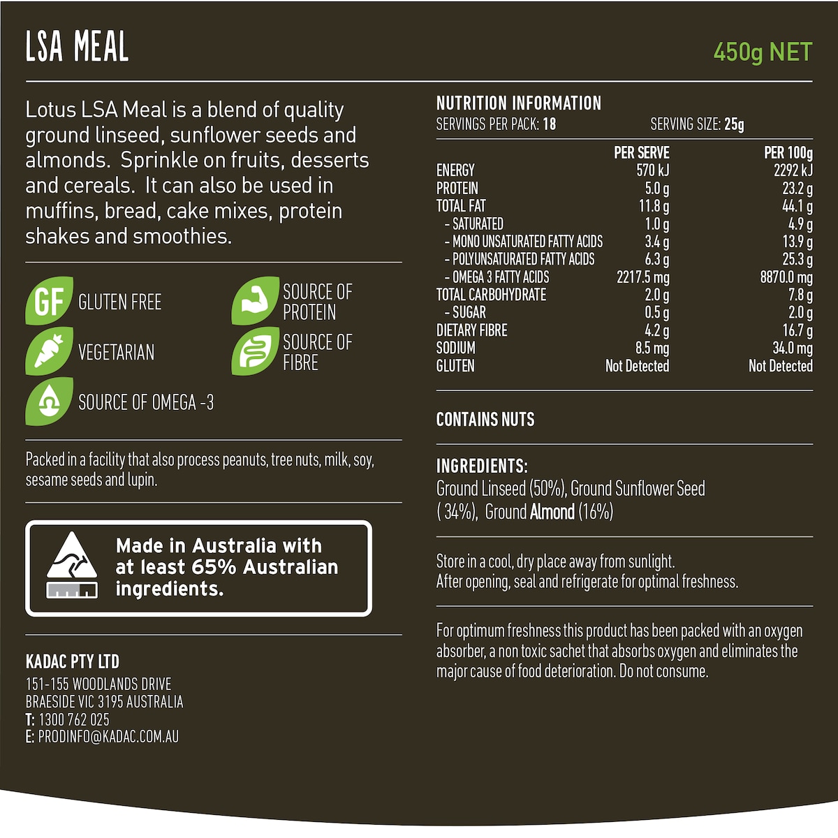 Lotus Lsa (Linseed Sunflower Seed & Almond) Meal 450G