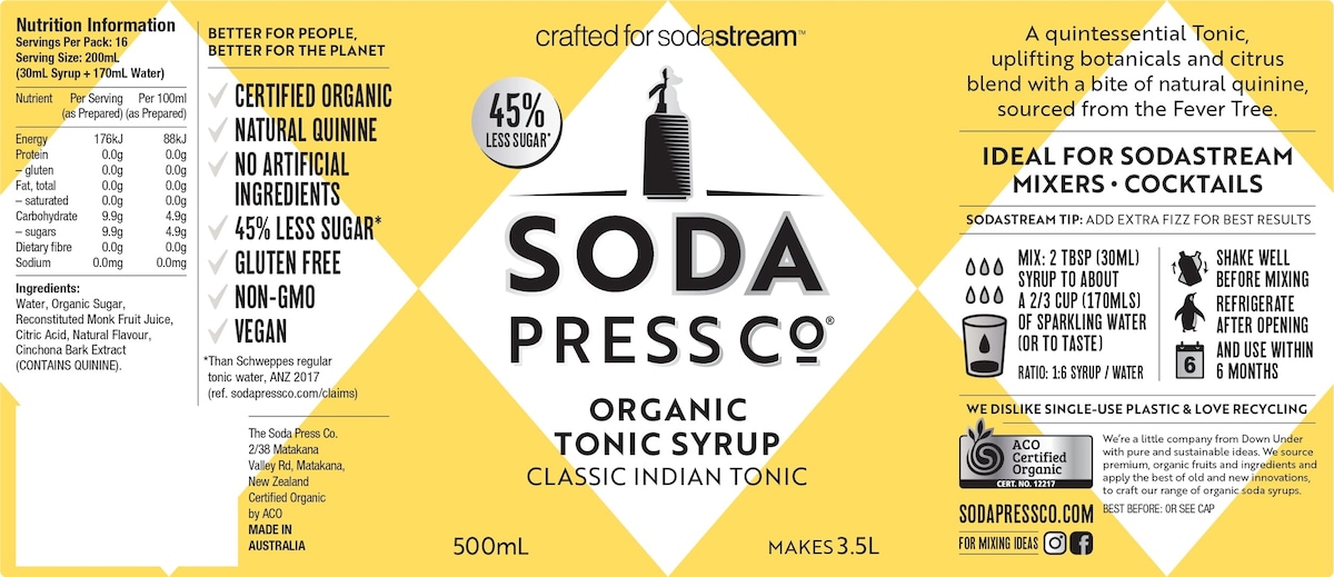 Soda Press Organic Tonic Mix Classic Indian Tonic 500Ml