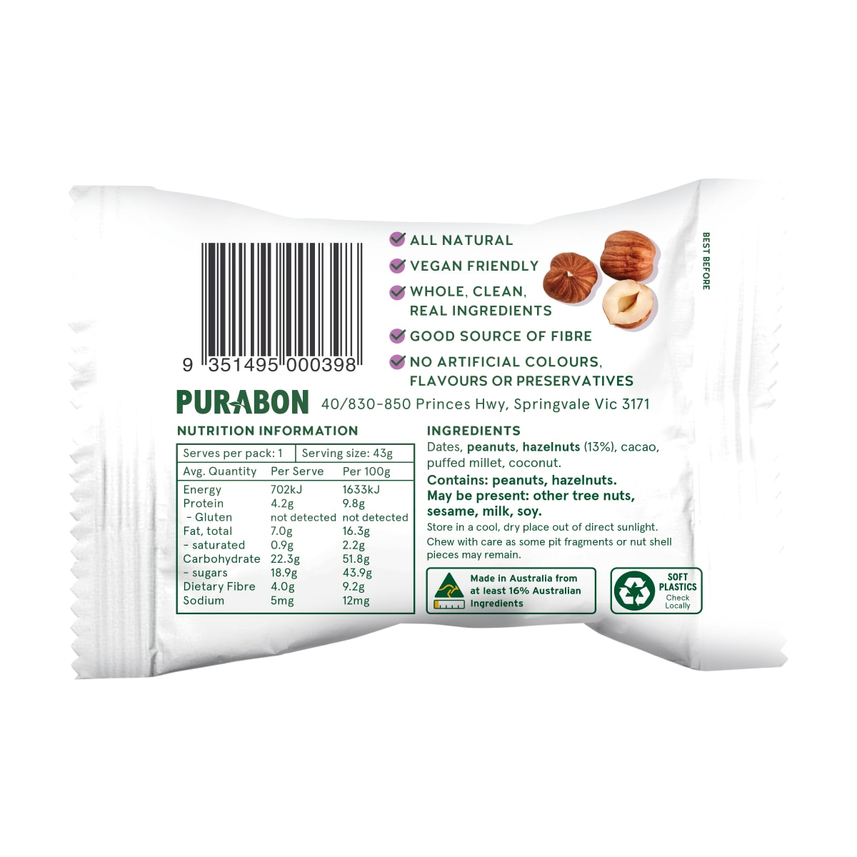 Purabon Protein Ball Hazelnut Cacao 43G