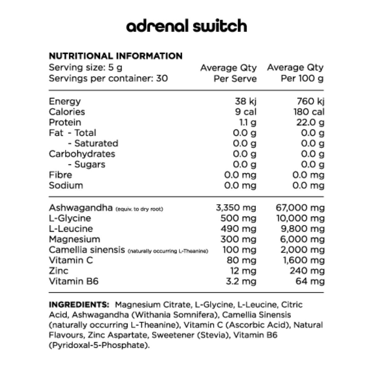 Switch Nutrition Adrenal Magnesium Support Formula Lemonade 150G