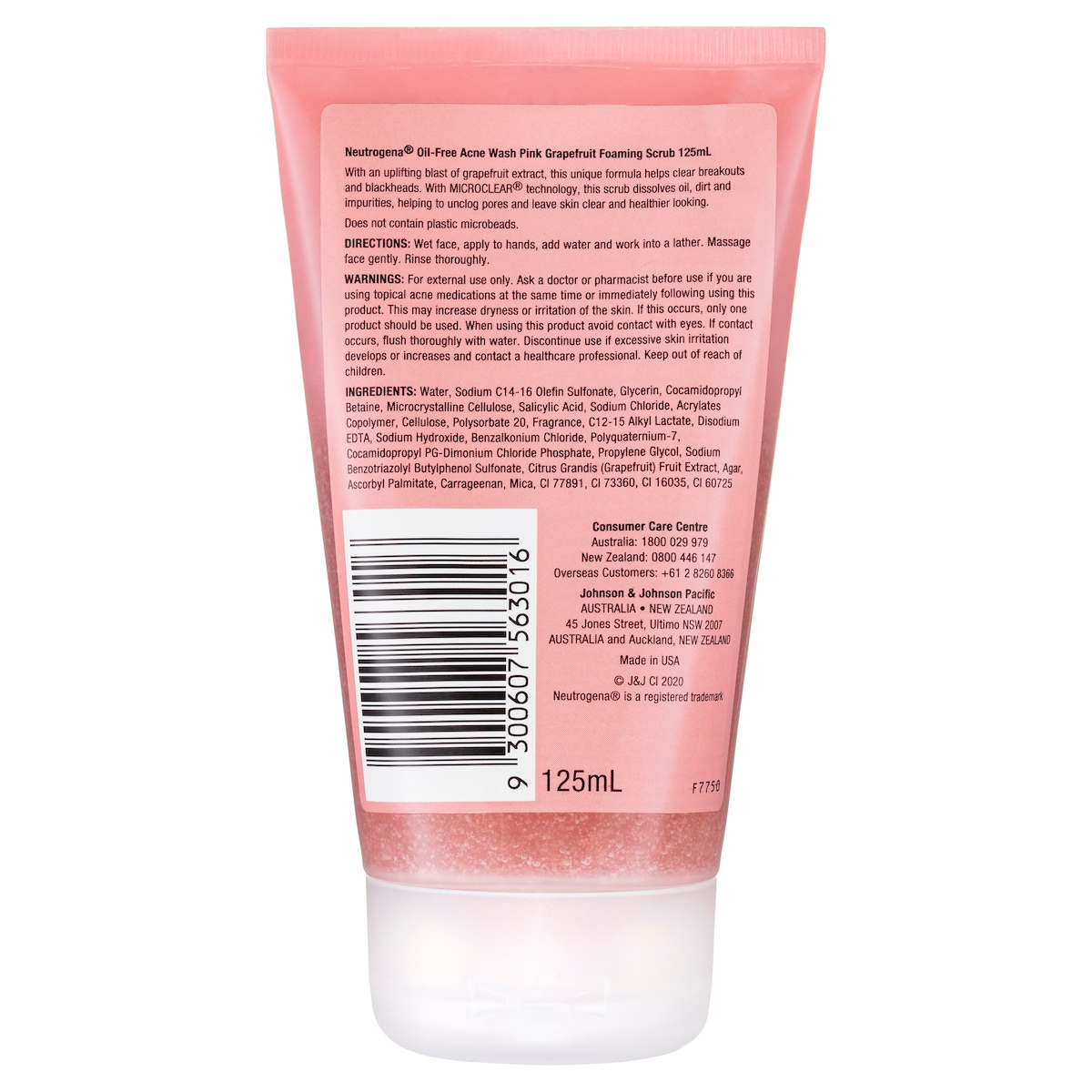 Neutrogena Oil-Free Acne Foaming Scrub Pink Grapefruit 124Ml