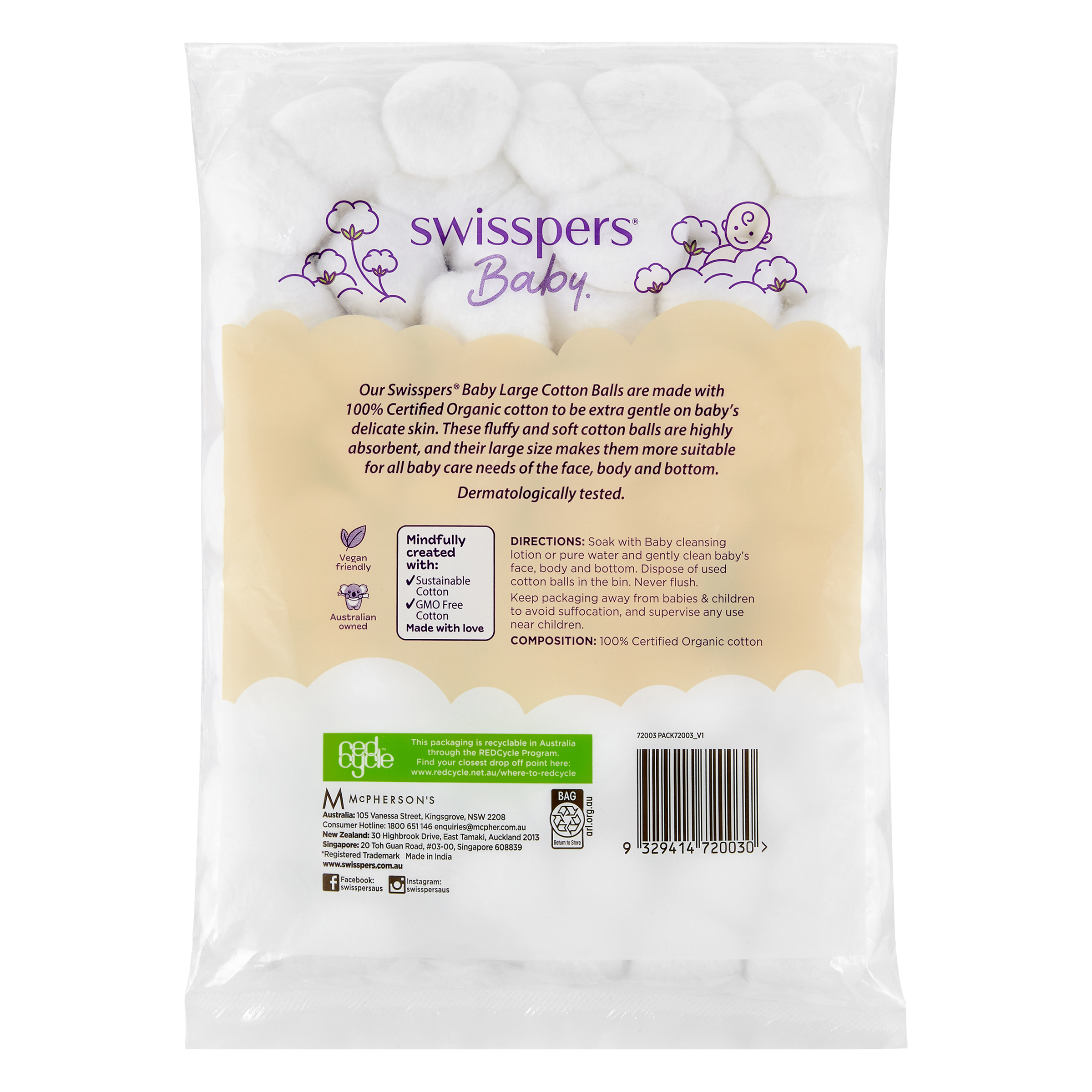 Swisspers Baby Organic Cotton Balls 60 Pack