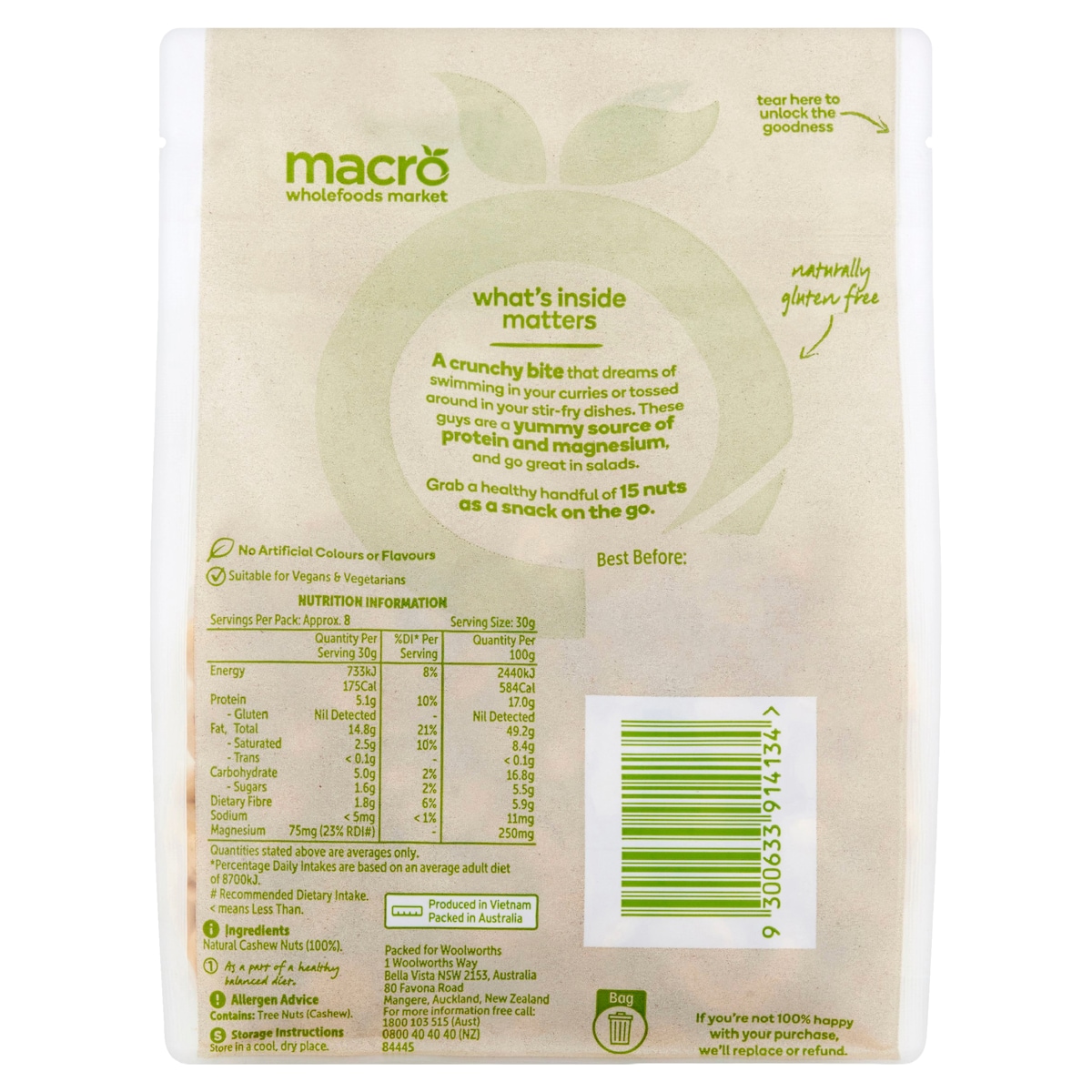 Macro Natural Cashews 500G