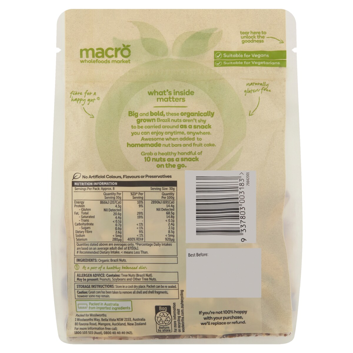 Macro Organic Natural Brazil Nuts 250G