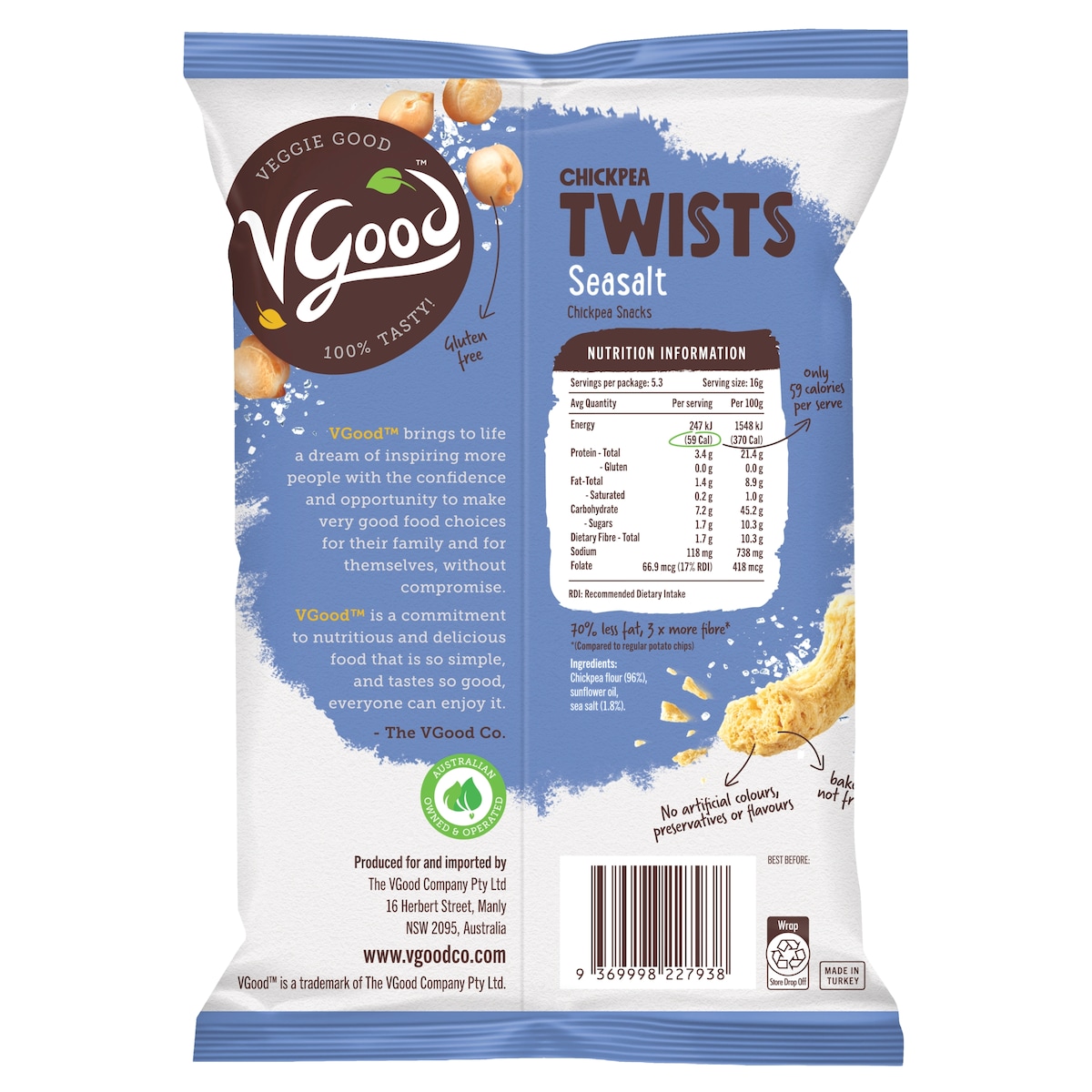 Vgood Chickpea Twists Sea Salt 85G