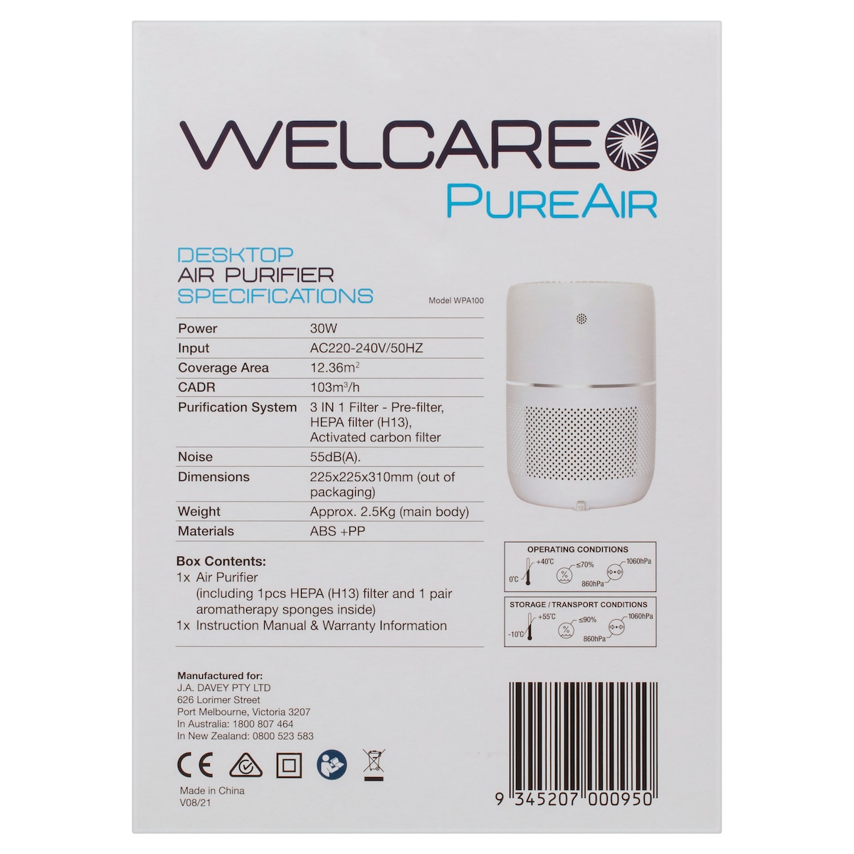 Welcare Pureair Desktop Air Purifier Wpa100