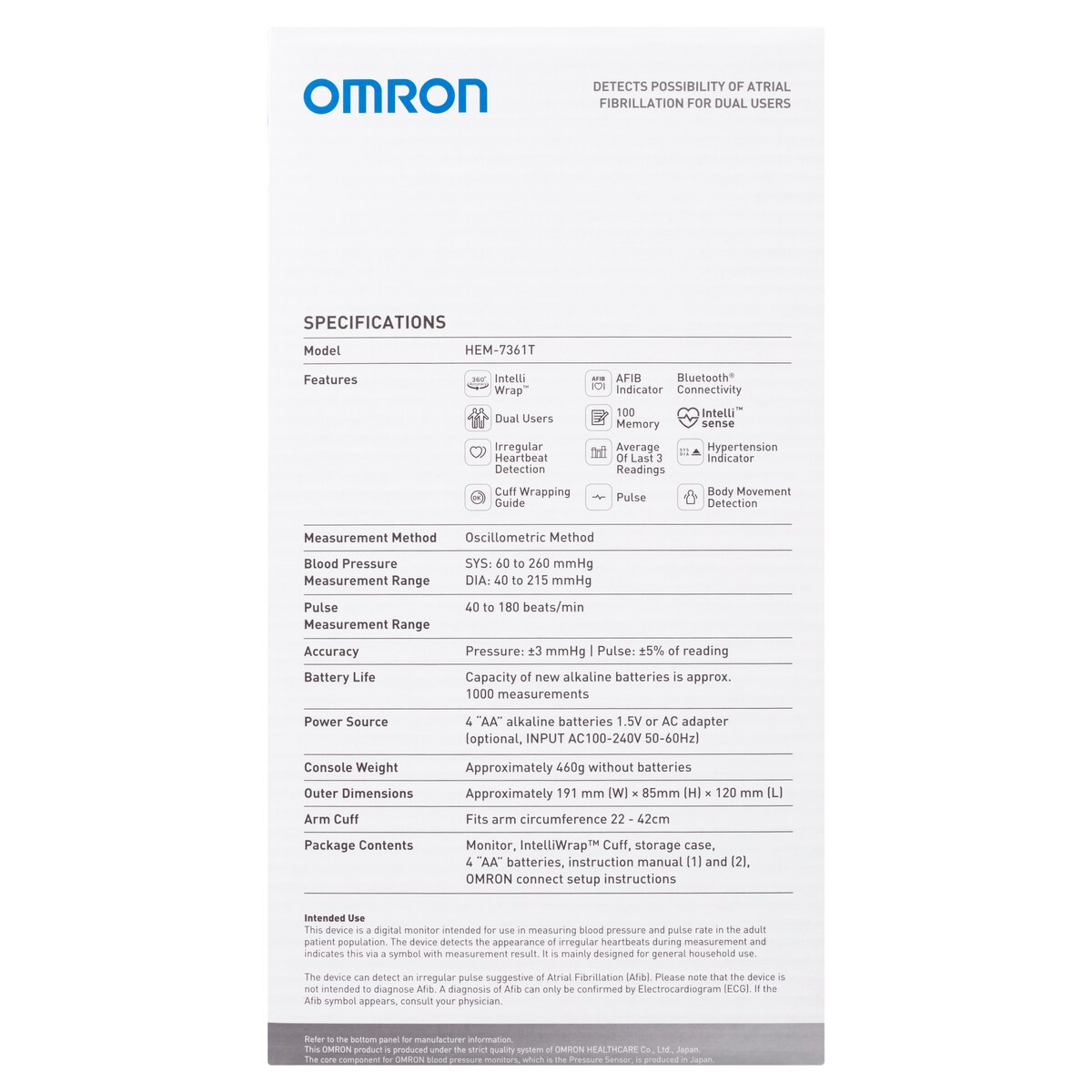 Omron Hem7361T Advanced + Afib Blood Pressure Monitor