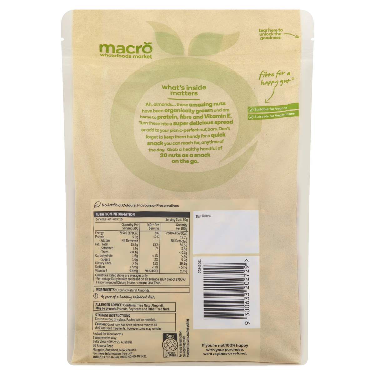 Macro Organic Almonds 500G