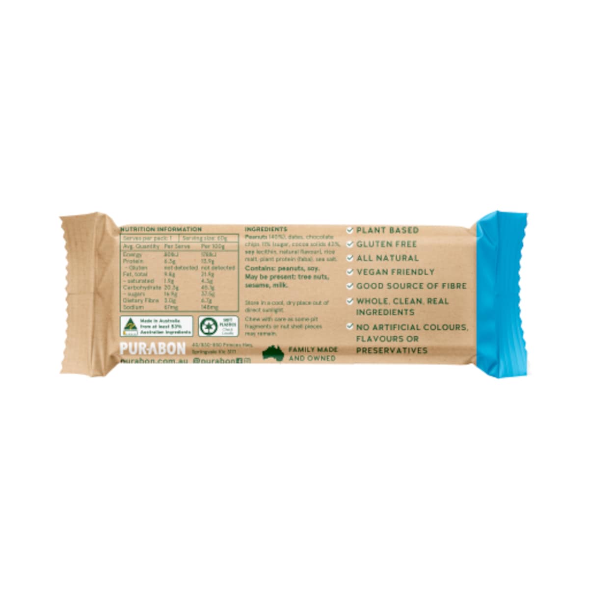 Purabon Wholefood Bar Peanut Butter Choc Chip 60G