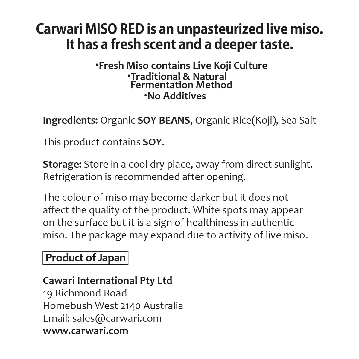 Carwari Organic Brown Rice Miso Red 300G