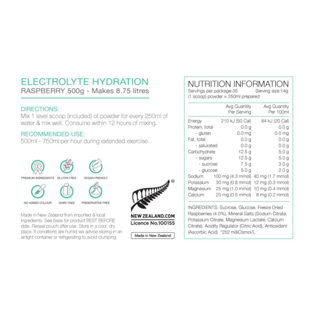 Pure Electrolyte Hydration Raspberry 500G