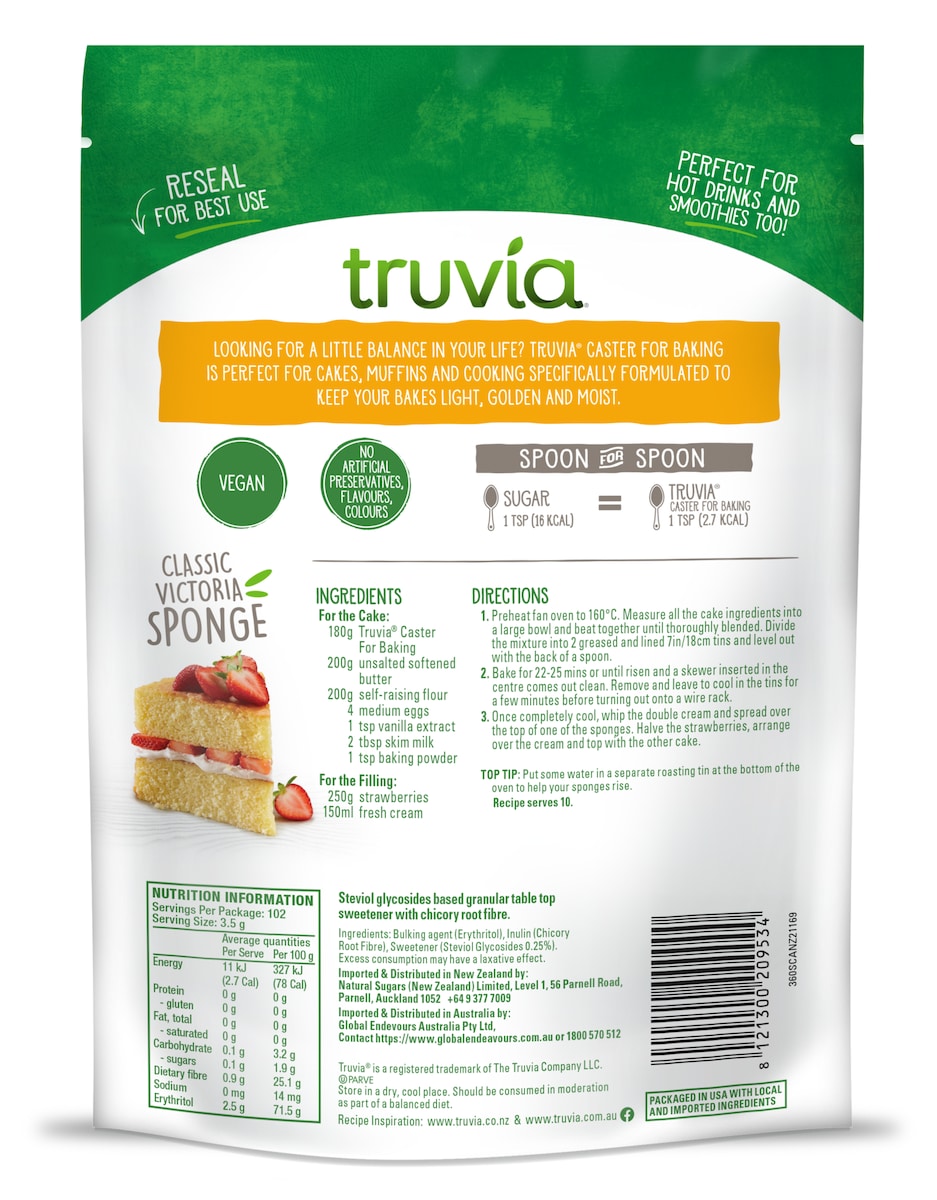 Truvia For Baking Caster Sweetener 360G