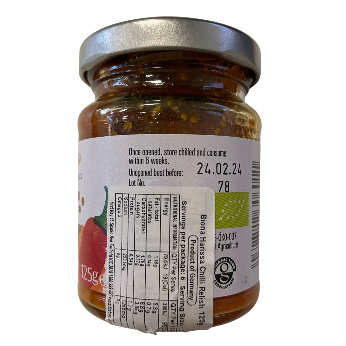 Biona Organic Harissa Chilli Relish 125G