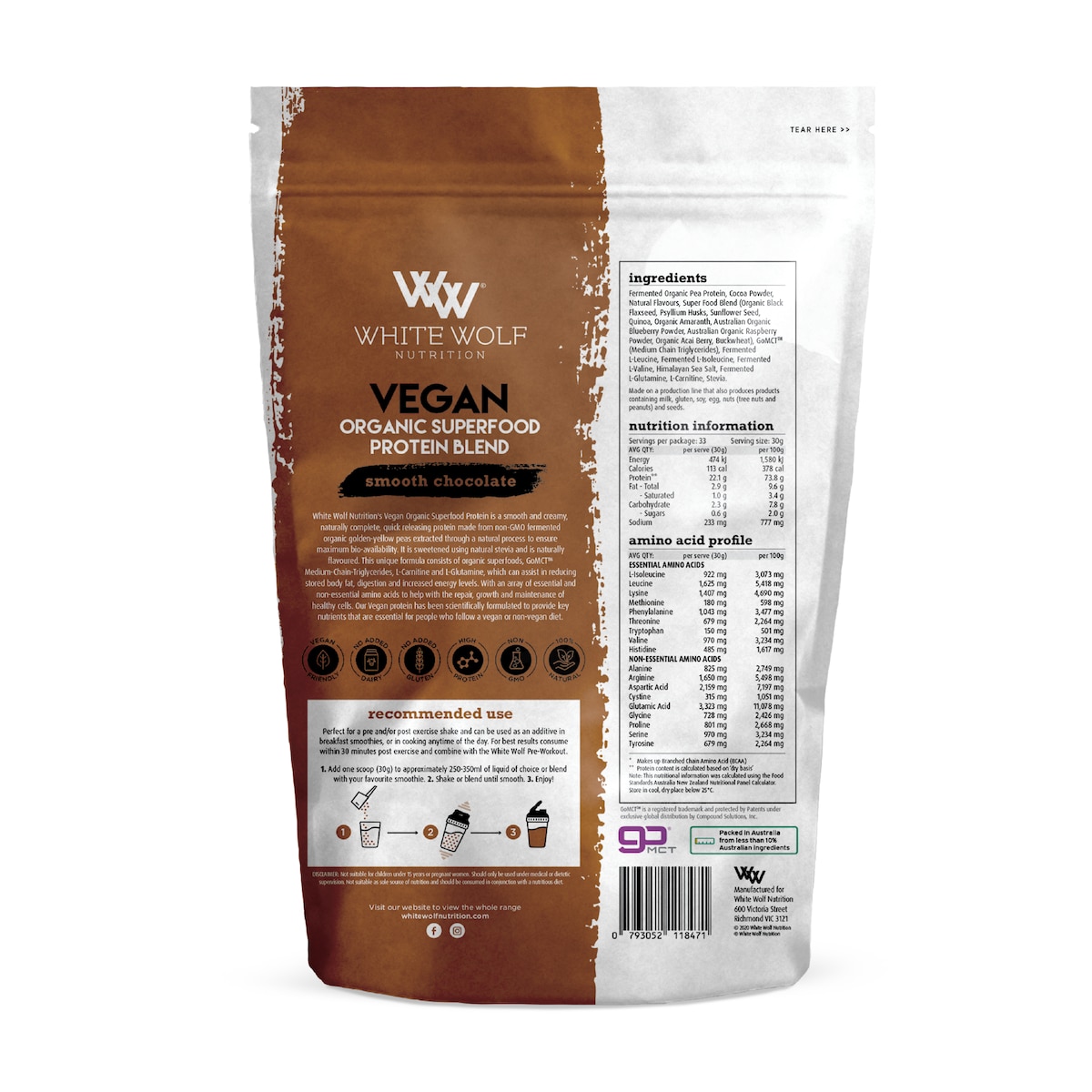 White Wolf Nutrition Vegan Protein With Superfoods Smooth Chocolate 400G