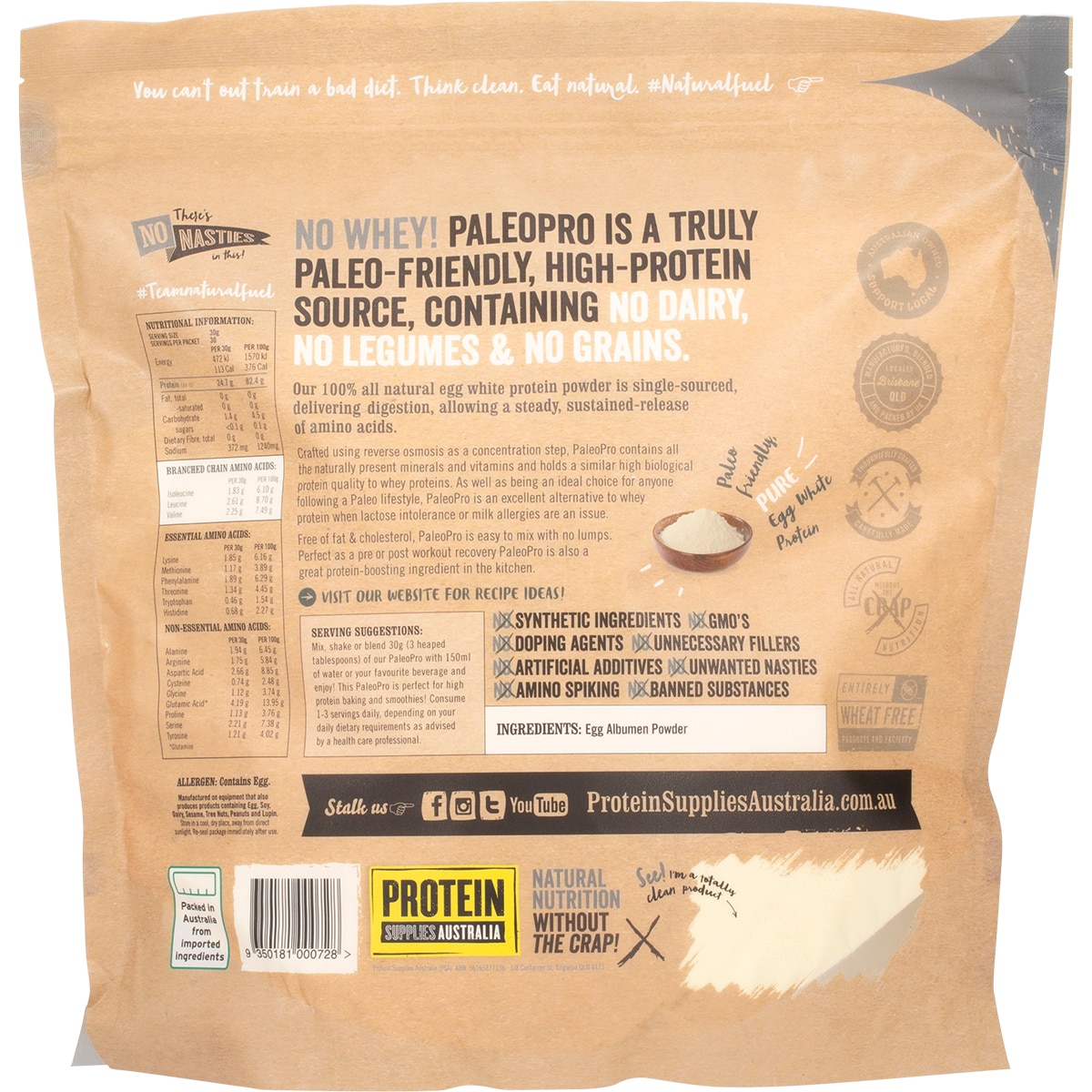 Protein Supplies Australia Paleo Pro Egg White Protein Unflavoured 900G