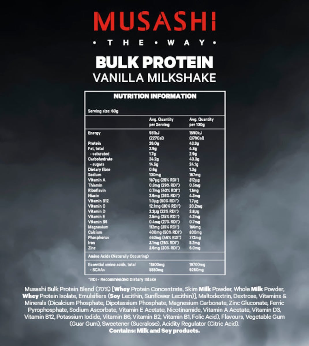 Musashi Bulk Protein Vanilla Milkshake 2Kg