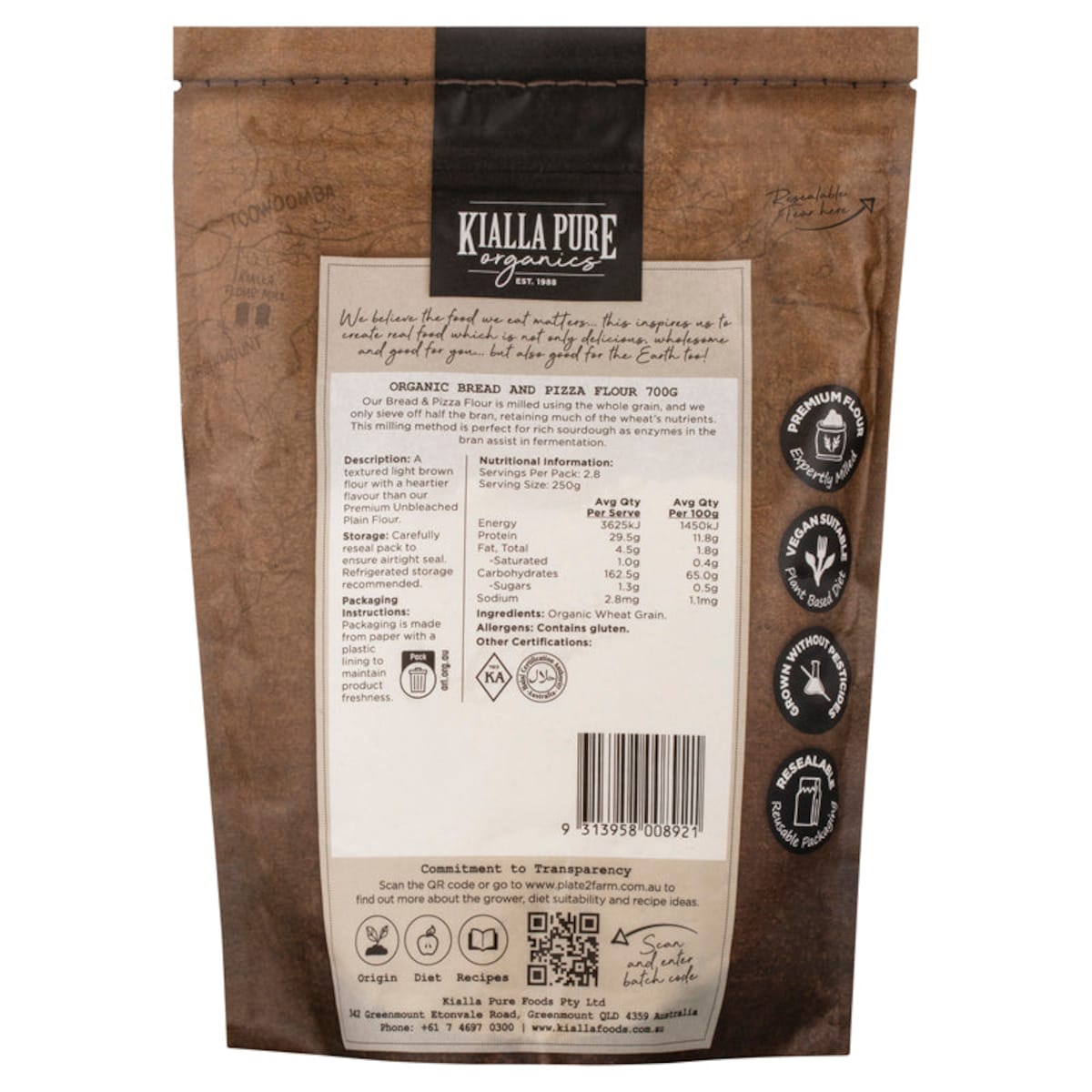 Kialla Organic Bread And Pizza Flour 700G