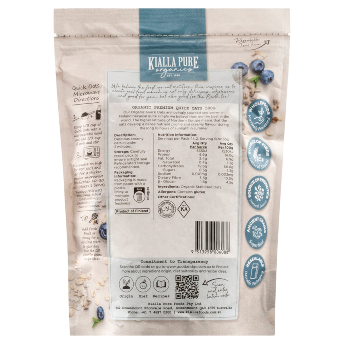 Kialla Organic Quick Oats 500G