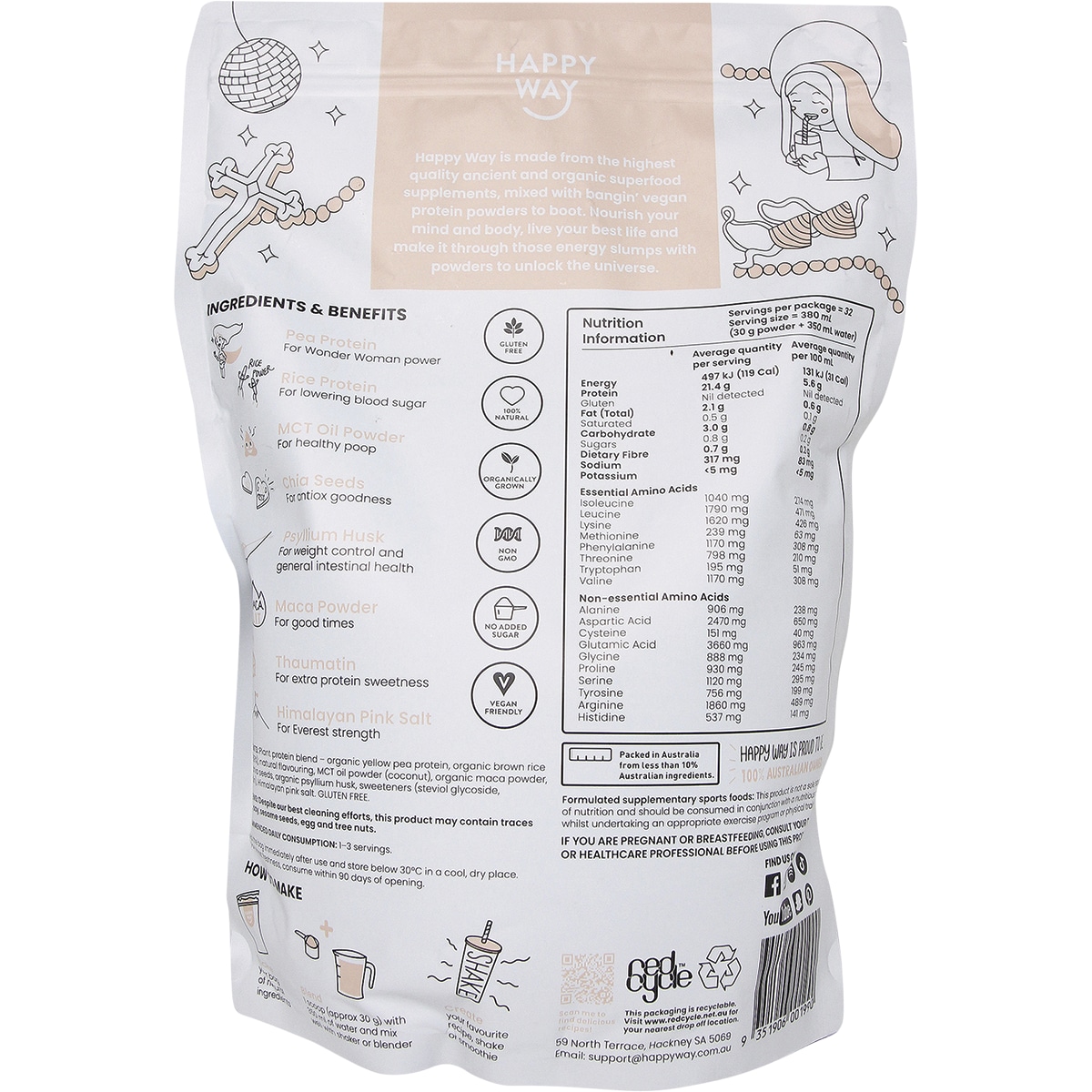 Happy Way Vegan Protein Powder Vanilla 1Kg