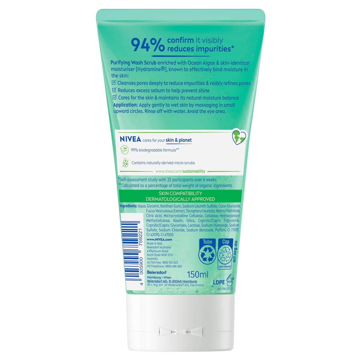 Nivea Purifying Wash Scrub For Oily & Combination Skin 150Ml