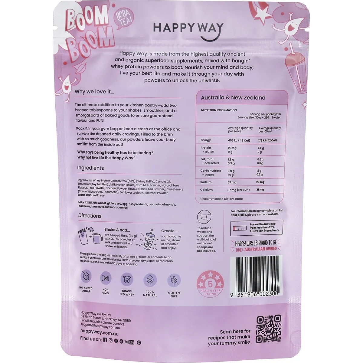 Happy Way Whey Protein Powder Taro Milk Boba Tea 500G
