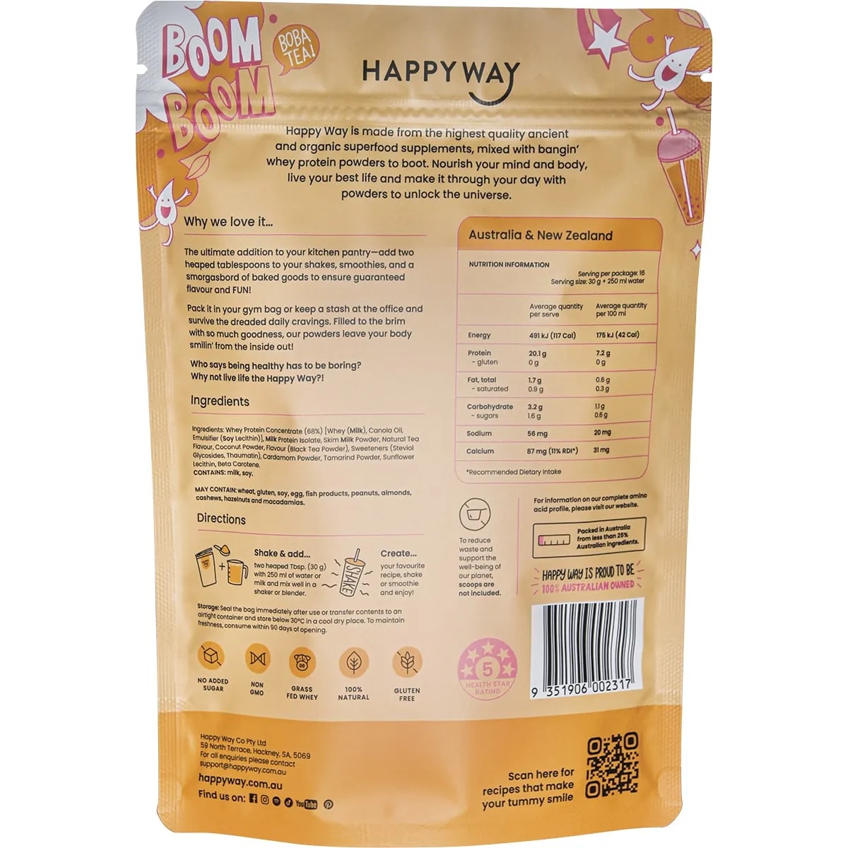 Happy Way Whey Protein Powder Thai Milk Boba Tea 500G