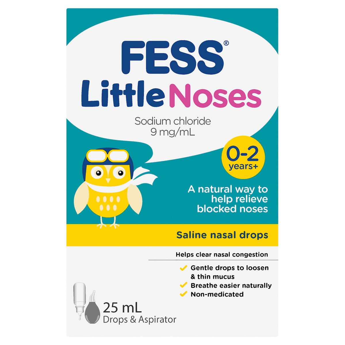 Fess Little Noses Saline Nasal Drops 25Ml + Aspirator