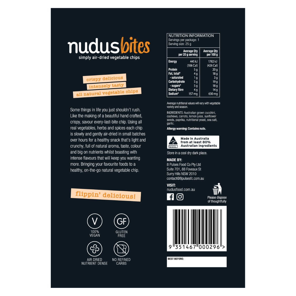 Nudus Bites Air-Dried Zucchini Cheeky Cheesy Vegan Chips 25G