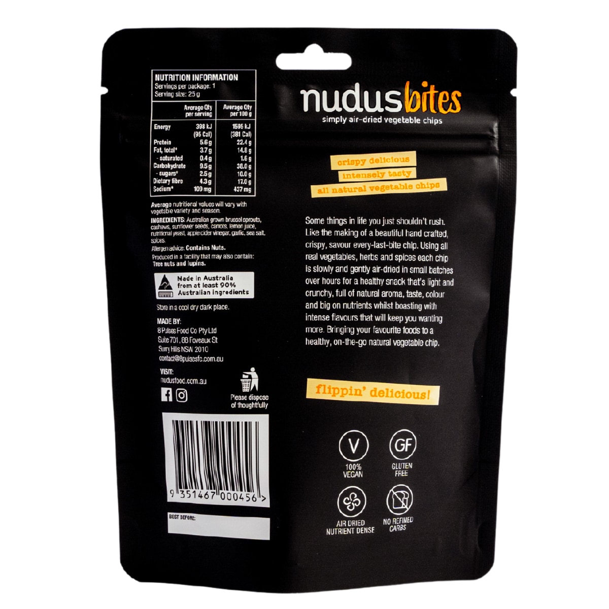 Nudus Bites Air-Dried Brussel Sprout Cheeky Cheesy Vegan Chips 25G