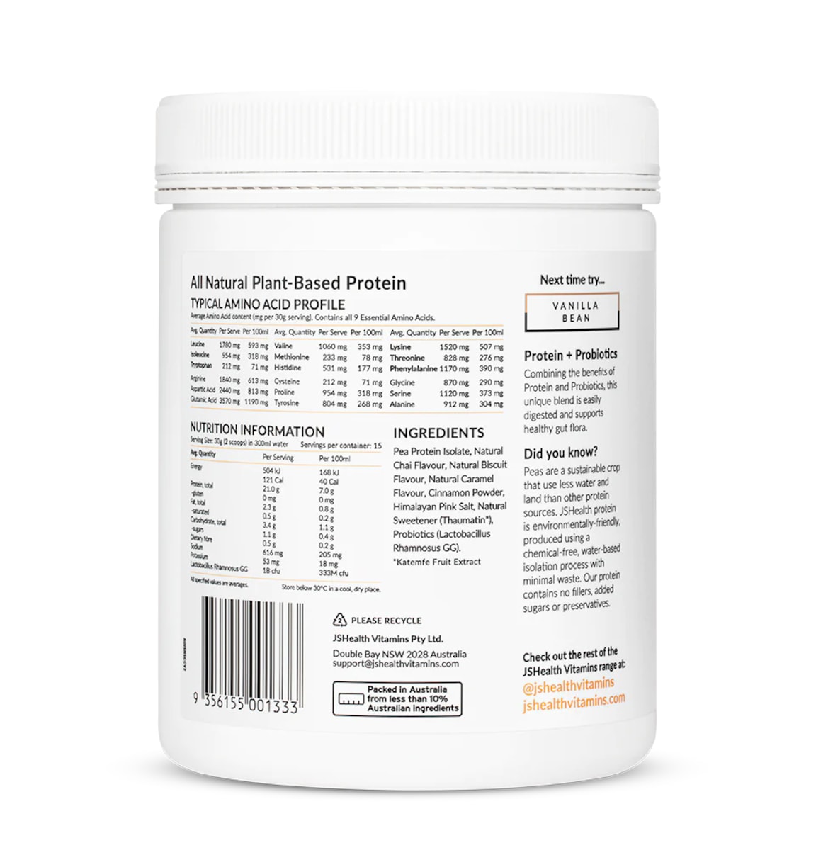 Jshealth Protein + Probiotics Salted Caramel Cinnamon 450G